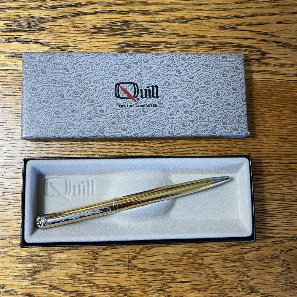 Quill Gold Tone Twist Ball Point Pen With Box Black Ink